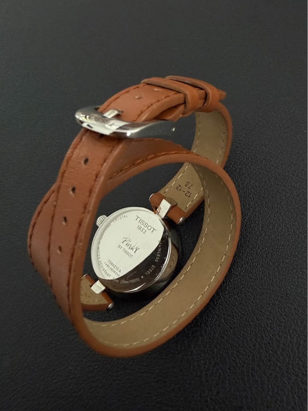 Tissot Women's Tan Double-Wrap Leather Watch with White Textured Dial - Picture 3 of 4